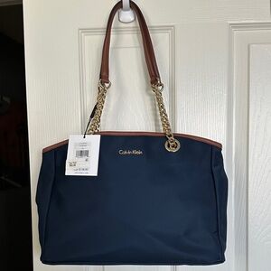 NWT Calvin Klein Navy and Tan Tote Bag